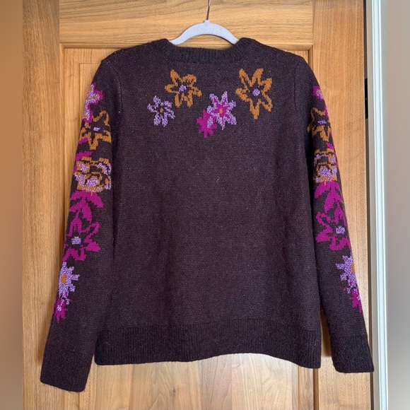 EUC & OTHER STORIES Floral Jacquard Sweater Metallic Thread Detail M Plum Purple - Picture 7 of 16